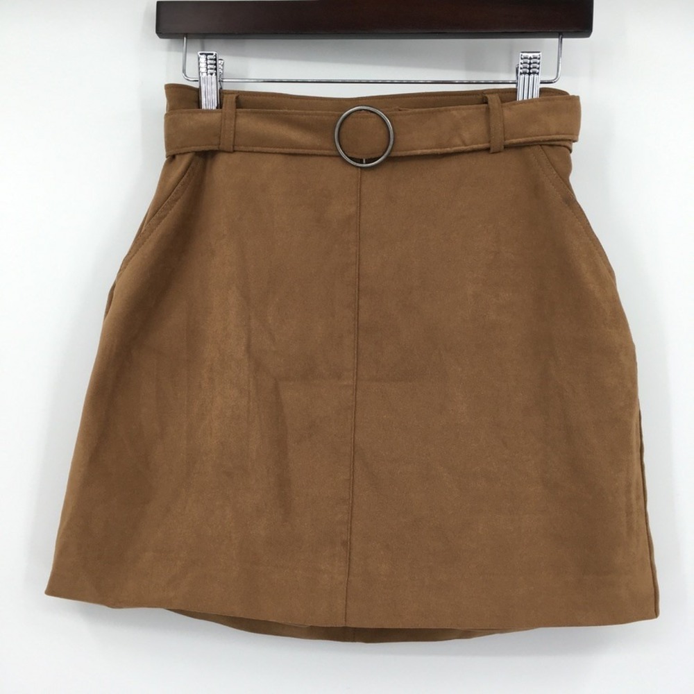 Hollister Faux Suede Belted Mini Skirt Womens S Brown Western Cowgirl Rodeo Twee